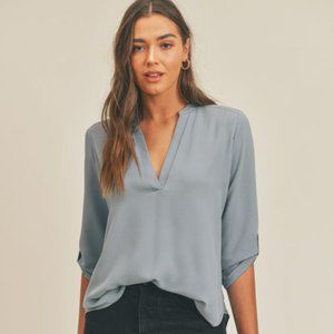 ⚡FINAL SALE! Blue Lightweight Tab Collar Blouse